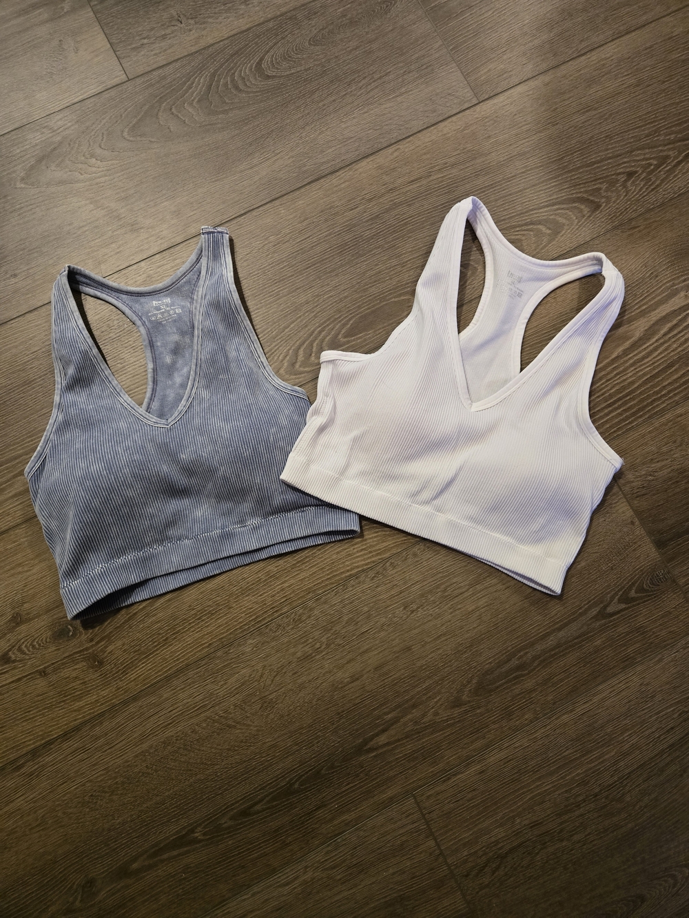 Bundle Of 2 Ribbed V-Neck Racerback Crop Top - White and Slate